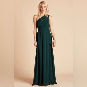 Birdy Grey Kira One-Shoulder Chiffon Emerald Maxi Dress Size Small